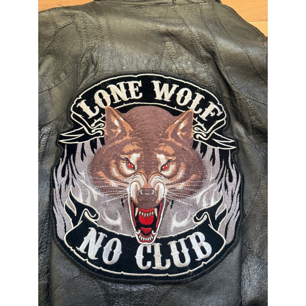Lone Wolf Leather Patch Work Jacket Size Large - image 3